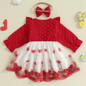 Toddler Girls Winter Knit Sweater Dress Long Sleeve Crew Neck Cable Knit Pullover Dress with Matching Headband